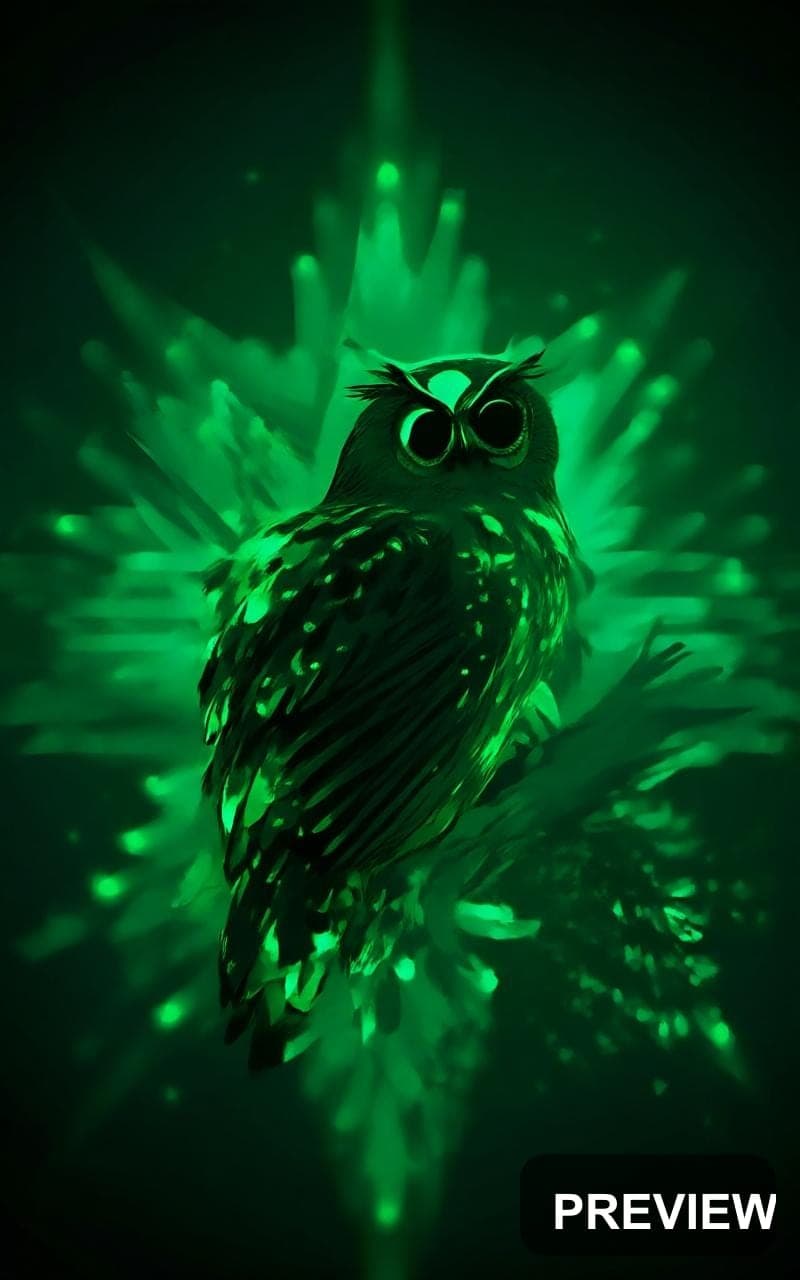 Owls, Neon Noir aesthetic, Neon Glow, Serene mood, Neon Green accents, Starbu... — wallpaper — 800×1280, Neon, Cinematic, Serene