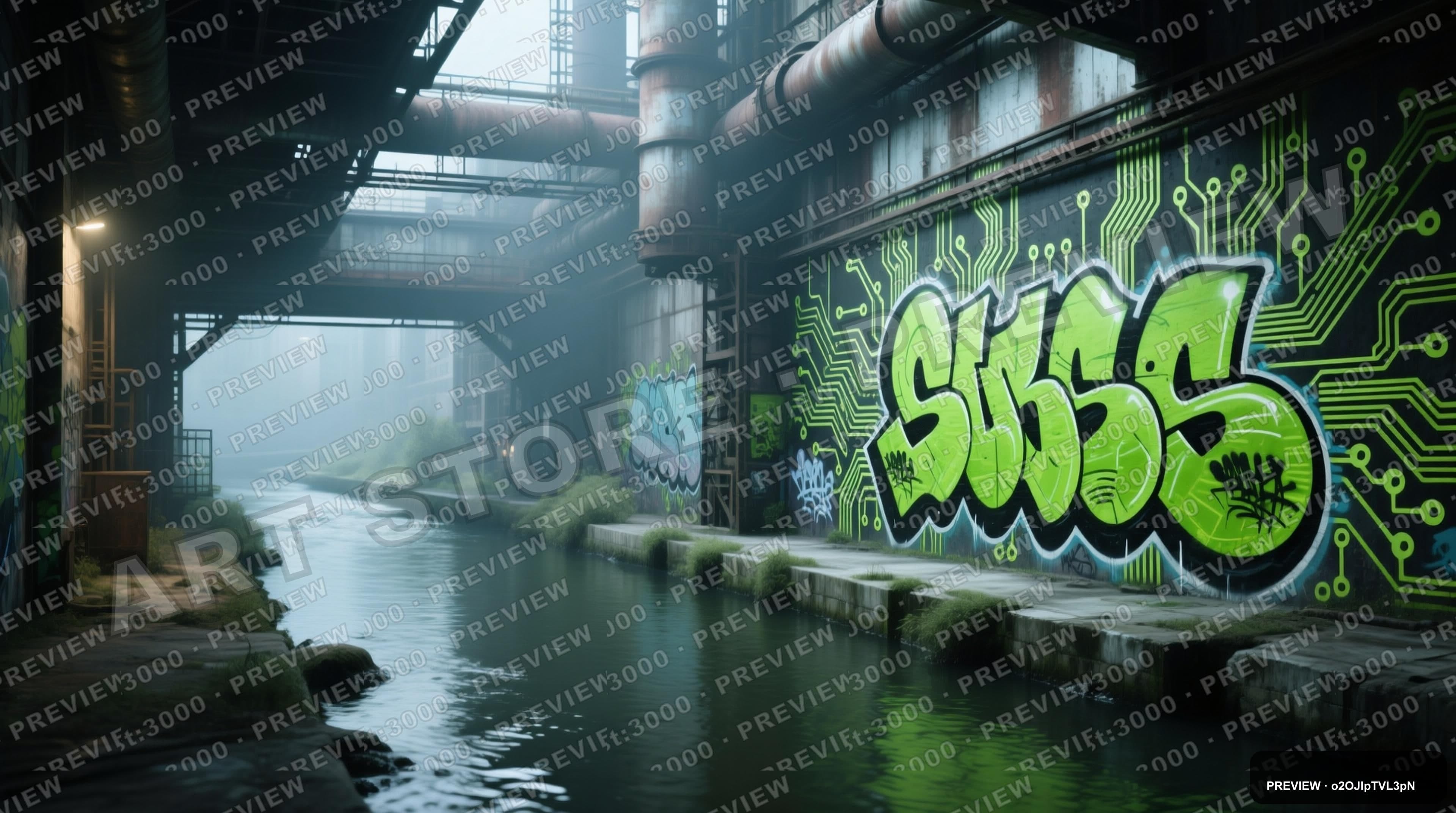 River, Industrial aesthetic, Graffiti, Calm mood, Lime accents, Circuit Patte... — wallpaper — 3840×2144, Space, Cinematic, Calm