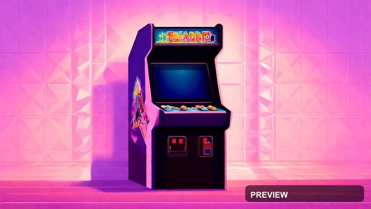 Arcade Cabinet, Cozy aesthetic, Vector, Luxurious mood, Pastel accents, Geome... — wallpaper — 1280×720, Retro Arcade, Cinematic, Cozy