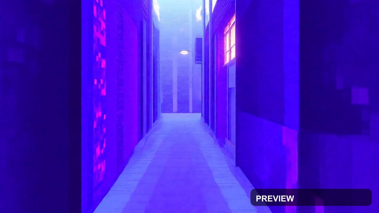 Alley, Dreamcore aesthetic, Isometric, Minimal mood, Neon Purple accents, Gli... — wallpaper — 1280×720, Neon, Cinematic, Minimal