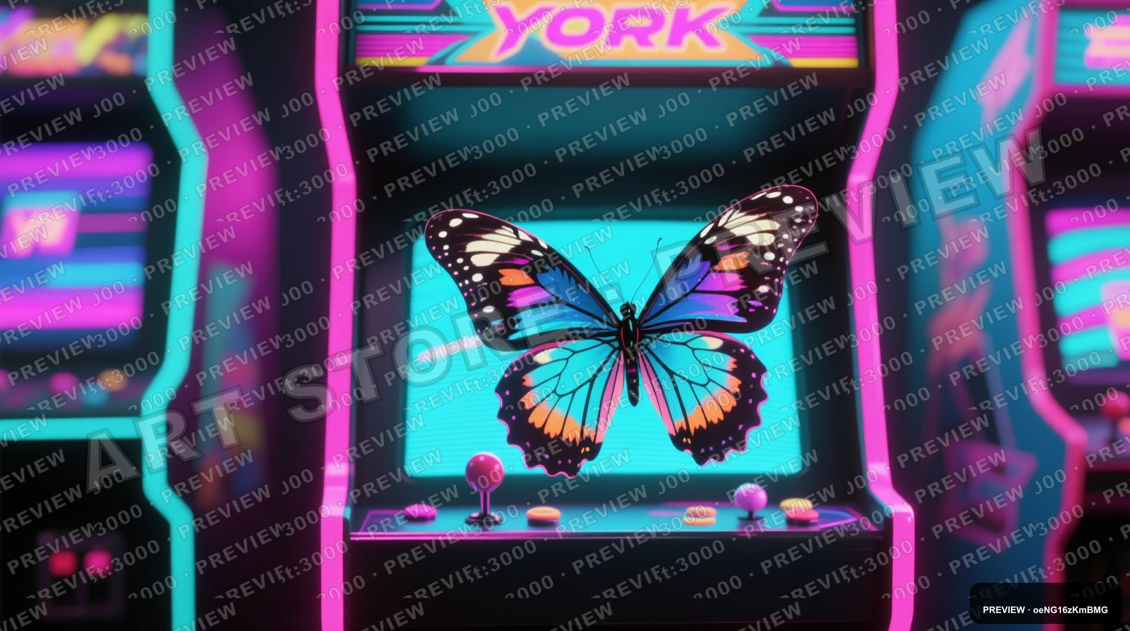 Butterflies, Retro Arcade aesthetic, Film Grain, Energetic mood, Gray accents... — wallpaper — 3840×2144, Neon, Cinematic, Energetic