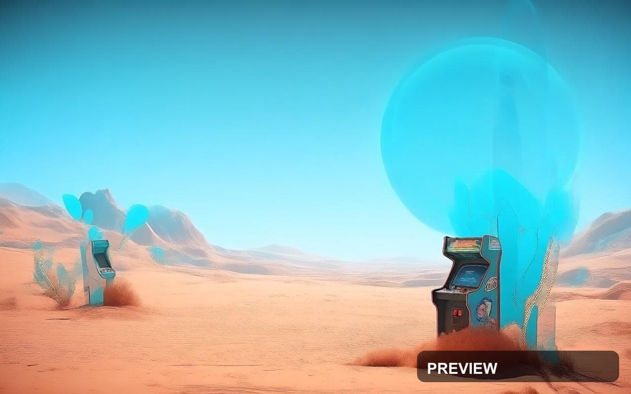 Desert, Retro Arcade aesthetic, Film Grain, Futuristic mood, Cyan accents, Fu... — wallpaper — 1280×800, Retro Arcade, Cinematic, Soft