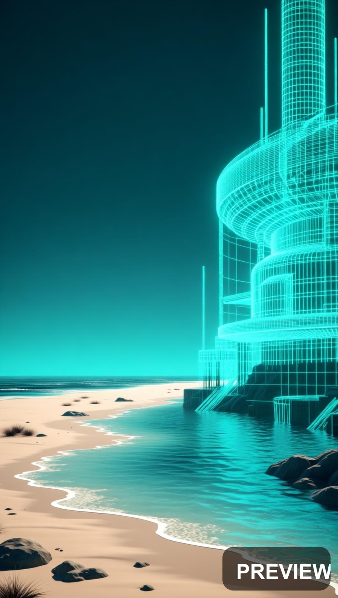 Beach, Industrial aesthetic, Architectural Visualization, Minimal mood, Turqu... — wallpaper — 1088×1920, Neon, Cinematic, Minimal