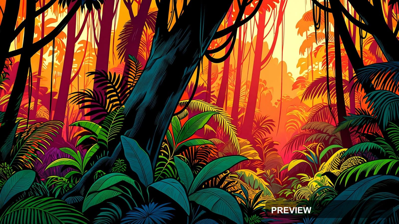 Rainforest, Mystic aesthetic, Graphic Novel, Energetic mood, Warm Palette acc... — wallpaper — 3840×2160, Space, Cinematic, Energetic