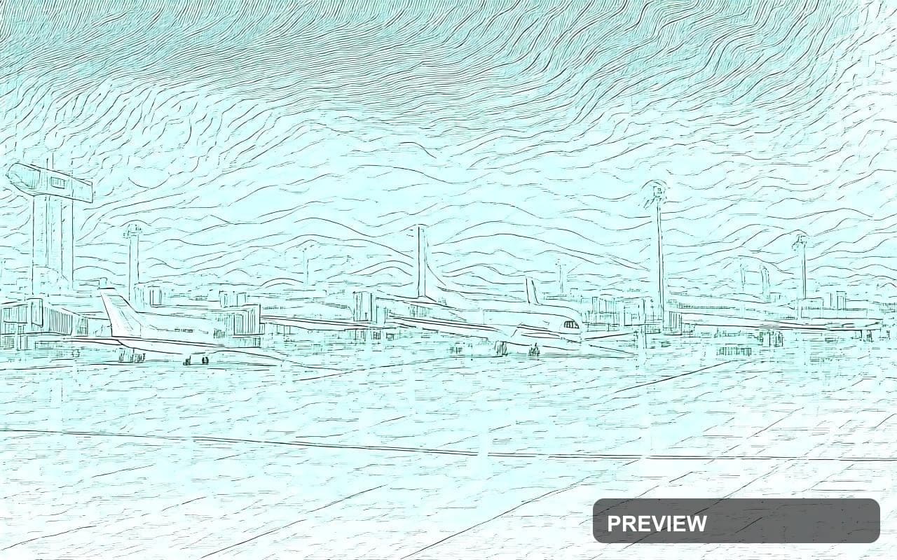 Airport, Cyberpunk aesthetic, Pencil Sketch, Futuristic mood, Cyan accents, W... — wallpaper — 1280×800, Cyberpunk, Cinematic, Soft