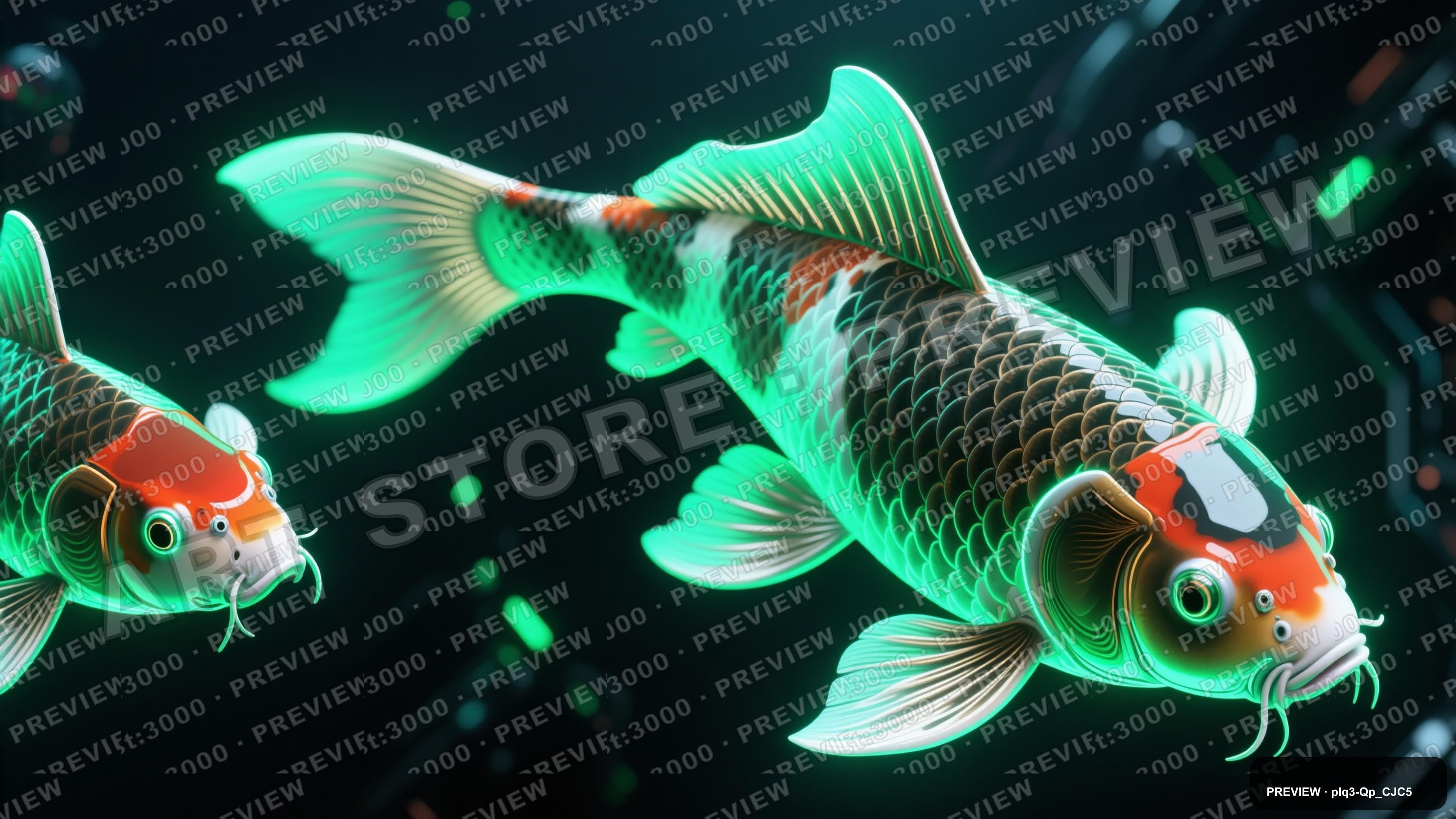 Koi Fish, Spacepunk aesthetic, Graphic Design, Serene mood, Neon Green accent... — wallpaper — 3840×2160, Neon, Cinematic, Serene