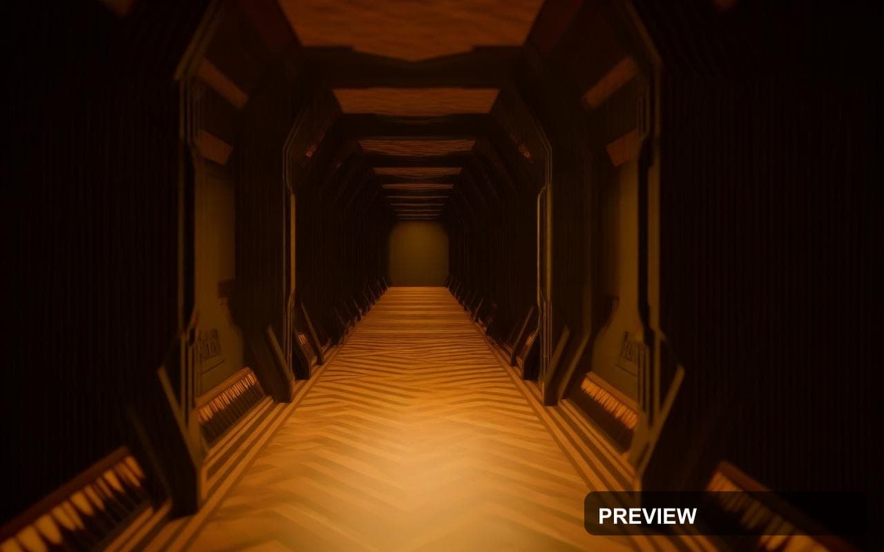 Sci‑Fi Corridor, Industrial aesthetic, Isometric, Energetic mood, Brown accen... — wallpaper — 1280×800, Sci‑Fi, Cinematic, Energetic