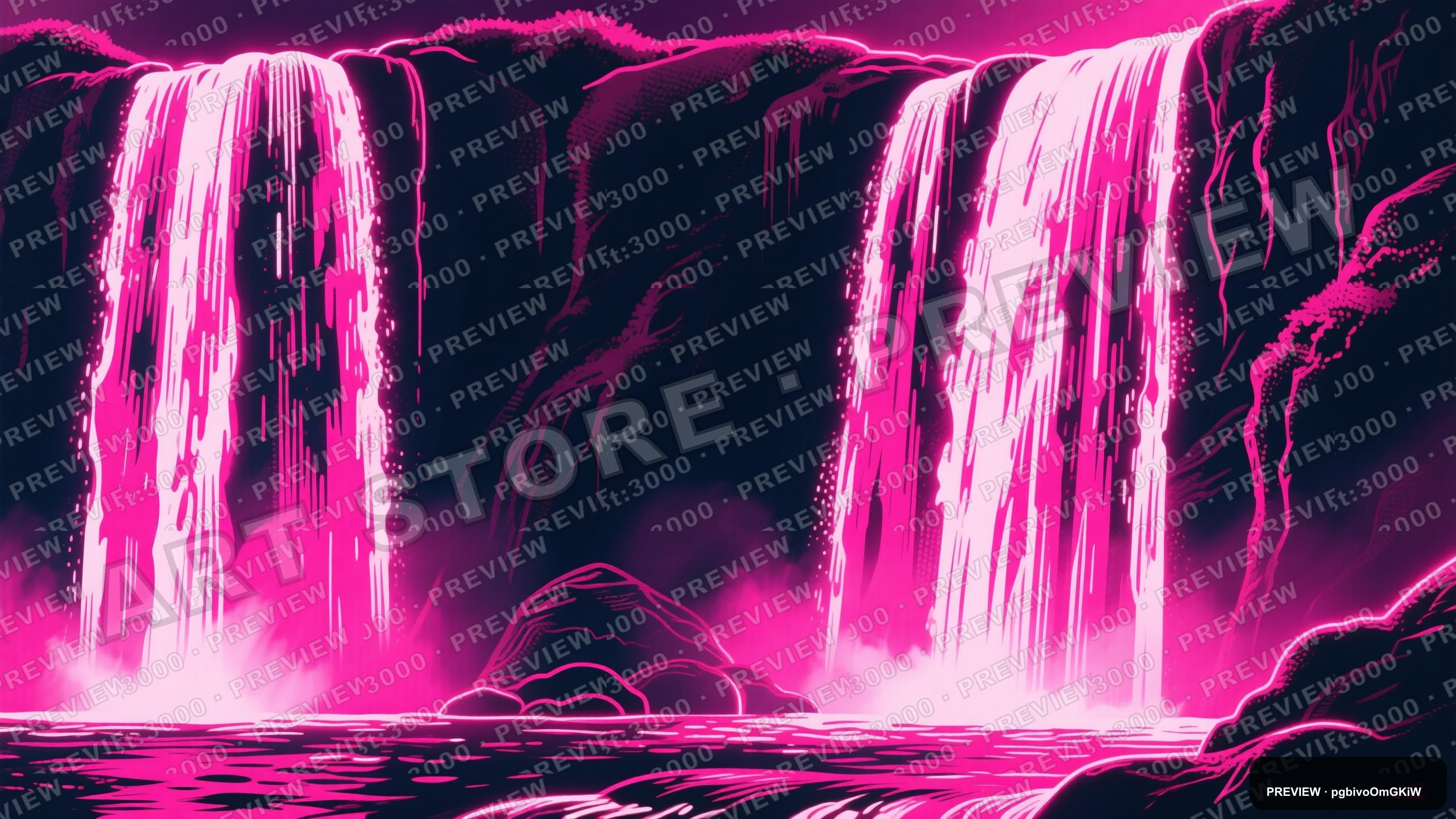 Waterfall, Neon aesthetic, Risograph, Dreamy mood, Magenta accents, ultra cle... — wallpaper — 3840×2160, Neon, Cinematic, Dreamy