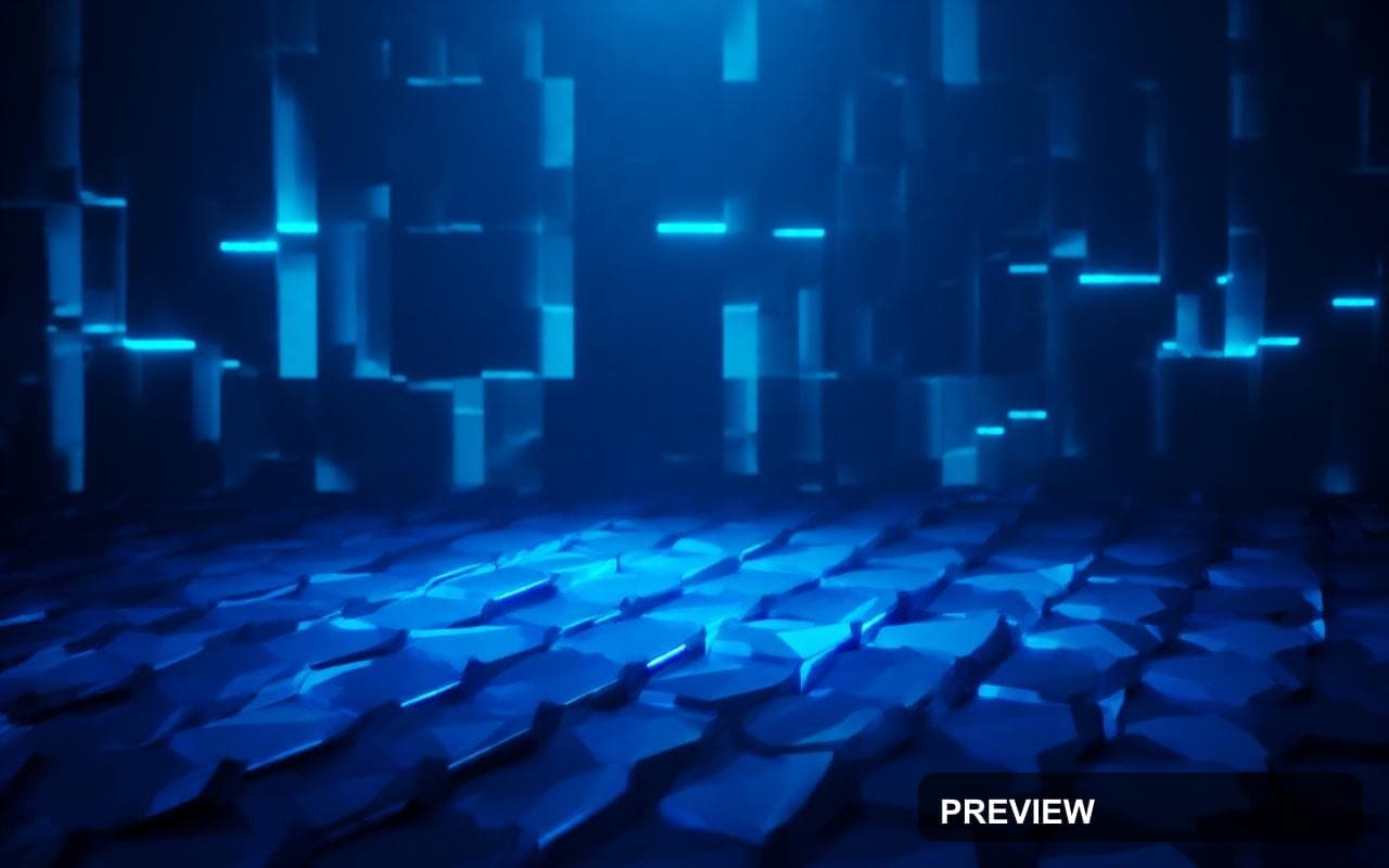 Rain, Maximal aesthetic, Voxel Art, Mysterious mood, Neon Blue accents, Geome... — wallpaper — 1280×800, Neon, Cinematic, Mysterious
