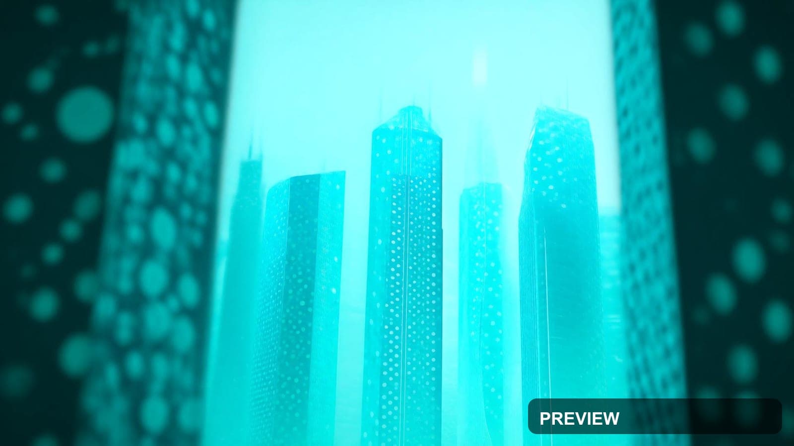 Skyscrapers, Retro Futurism aesthetic, Bokeh, Epic mood, Cyan accents, Polka ... — wallpaper — 1920×1080, Space, Cinematic, Soft