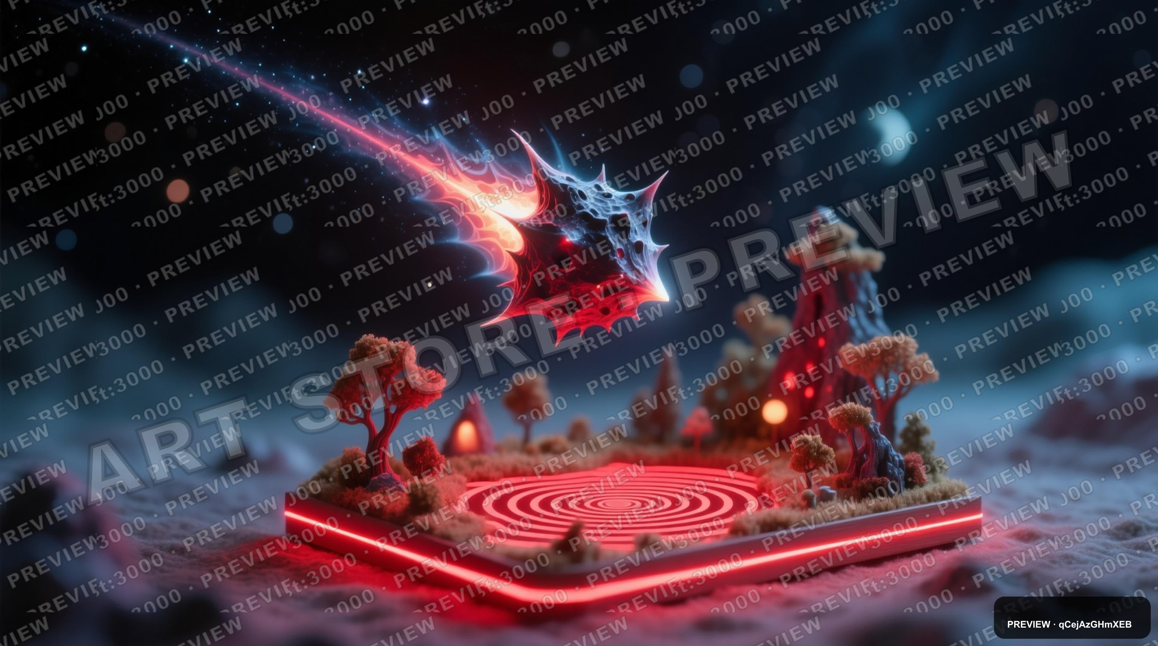 Comet, Fantasy aesthetic, Miniature Diorama, Cozy mood, Neon Red accents, Op ... — wallpaper — 3840×2144, Neon, Cinematic, Cozy