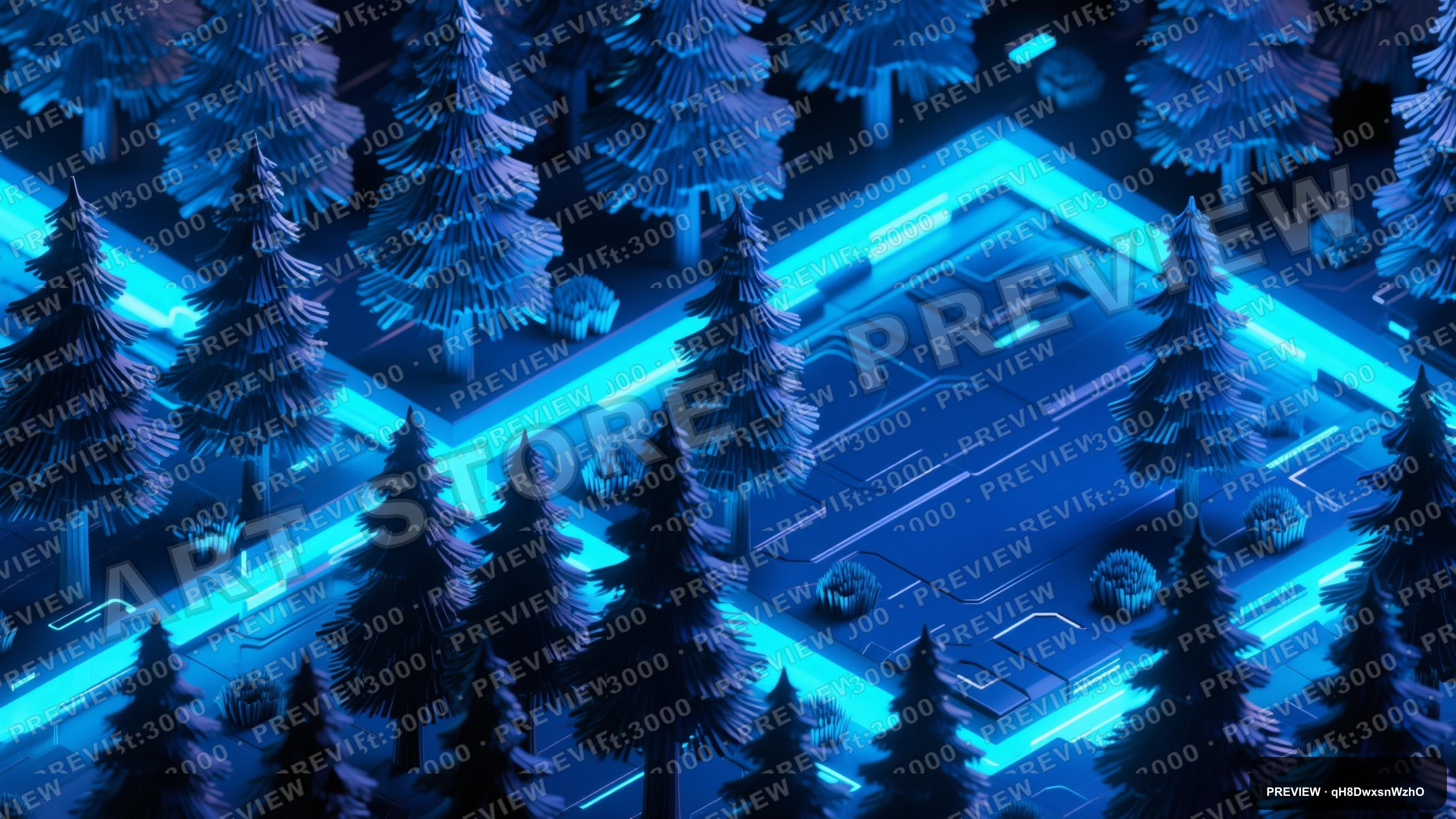 Pine Forest, Futuristic aesthetic, Isometric, Futuristic mood, Blue accents, ... — wallpaper — 3840×2160, Neon, Cinematic, Futuristic