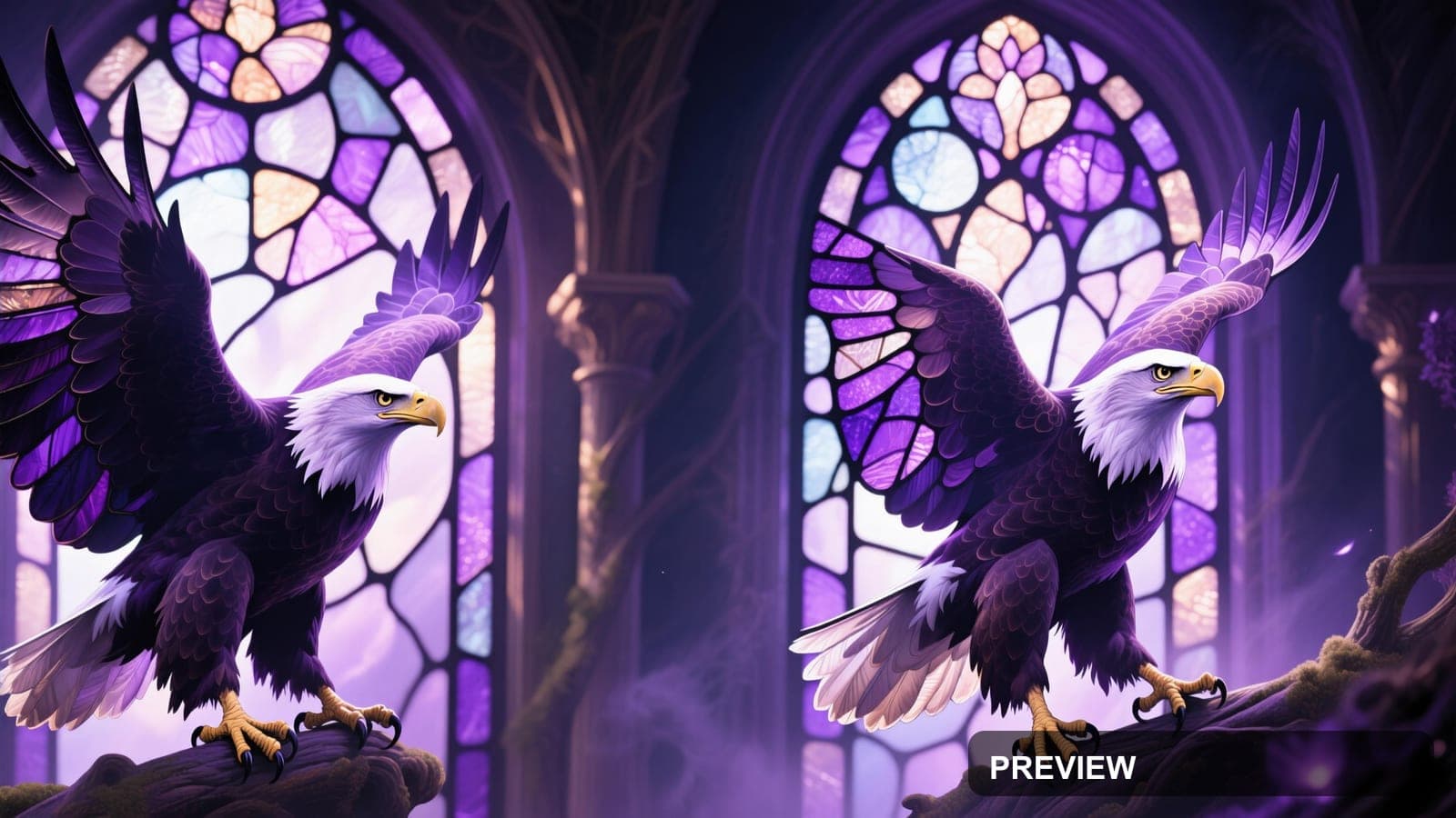 Eagles, Fantasy aesthetic, Stained Glass, Dreamy mood, Violet accents, high d... — wallpaper — 3840×2160, Space, Cinematic, Dreamy