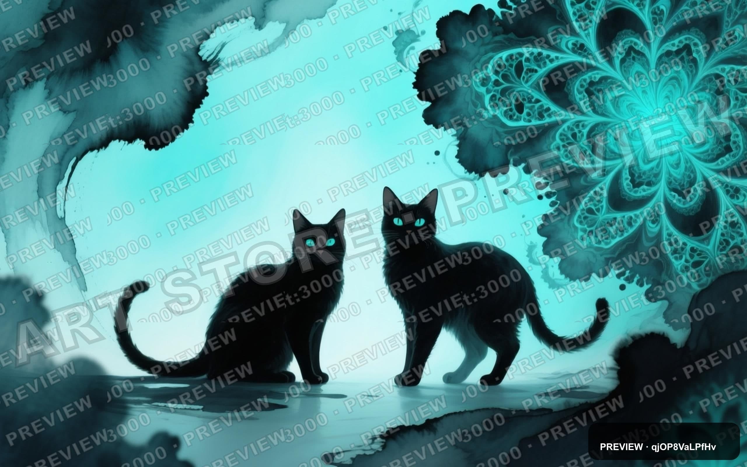Cats, Dreamcore aesthetic, Ink Wash, Dreamy mood, Turquoise accents, Fractals... — wallpaper — 2560×1600, Space, Cinematic, Dreamy