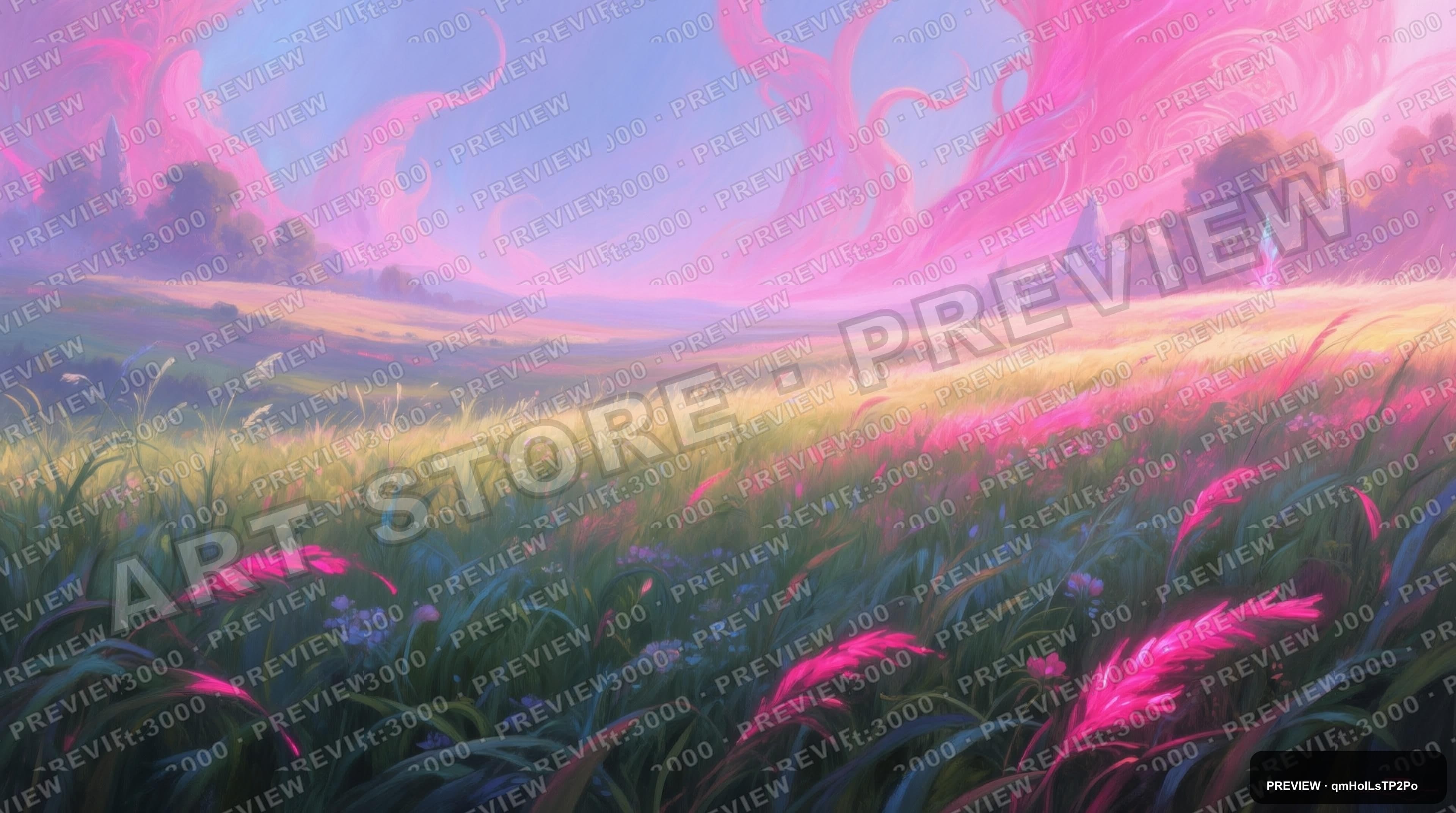 Meadow, Fantasy aesthetic, Oil Painting, Meditative mood, Neon Magenta accent... — wallpaper — 3840×2144, Neon, Cinematic, Soft