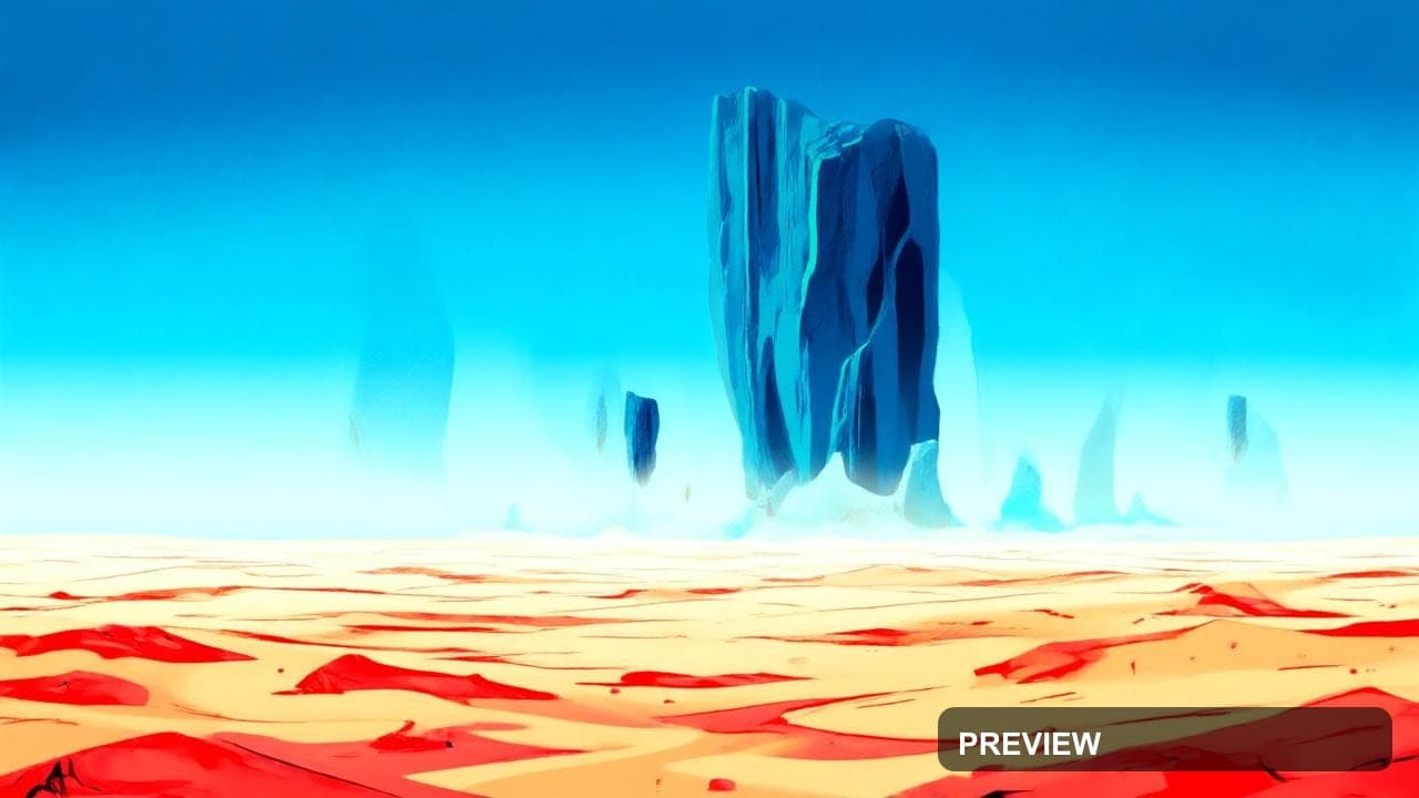 a surreal desert with floating monoliths, stylized illustration, clean shapes... — wallpaper — 1280×720, Naturecore, Stylized Illustration, Bold