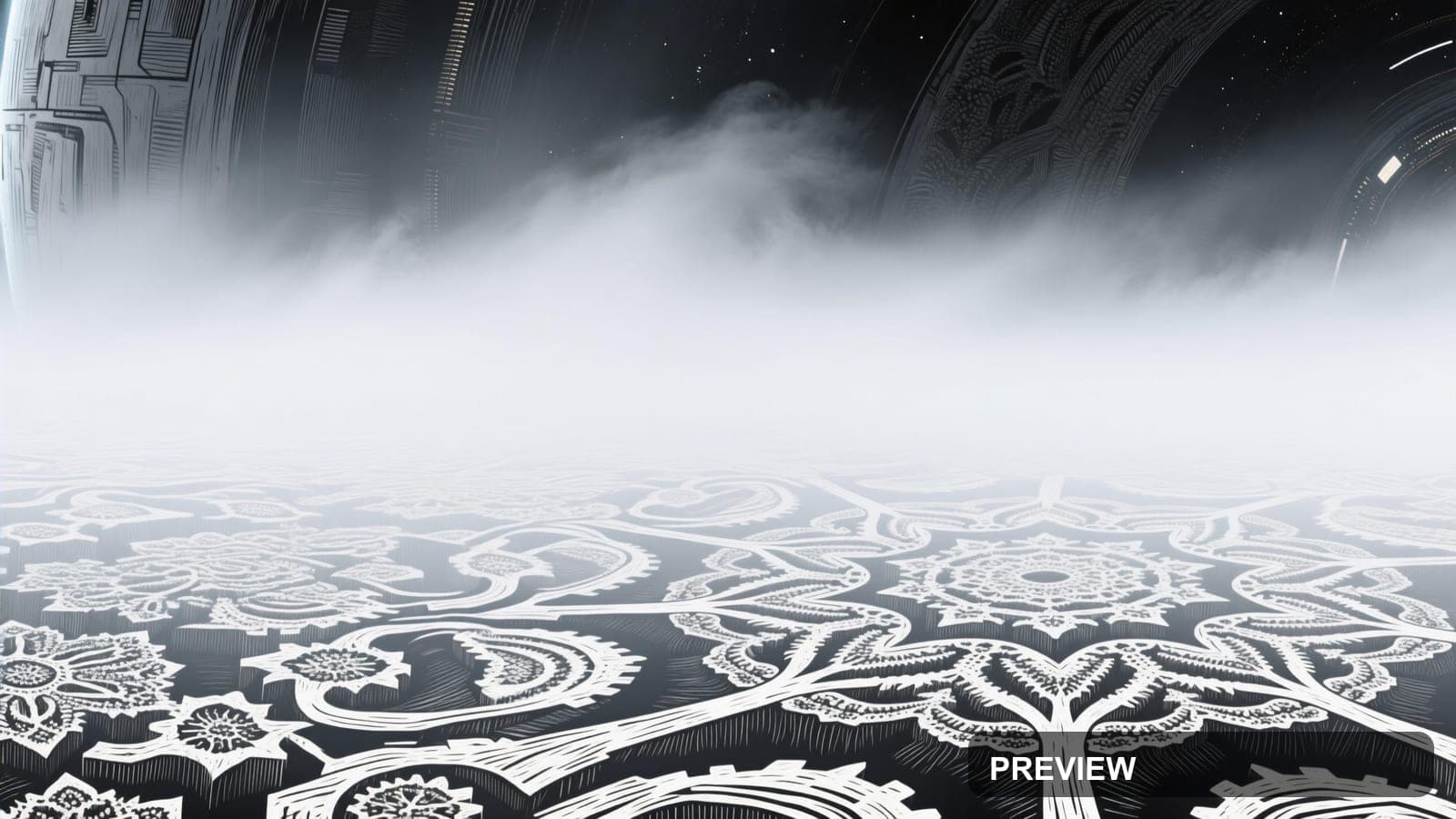 Fog, Spacepunk aesthetic, Woodcut, Minimal mood, White accents, Fractals patt... — wallpaper — 3840×2160, Space, Cinematic, Minimal