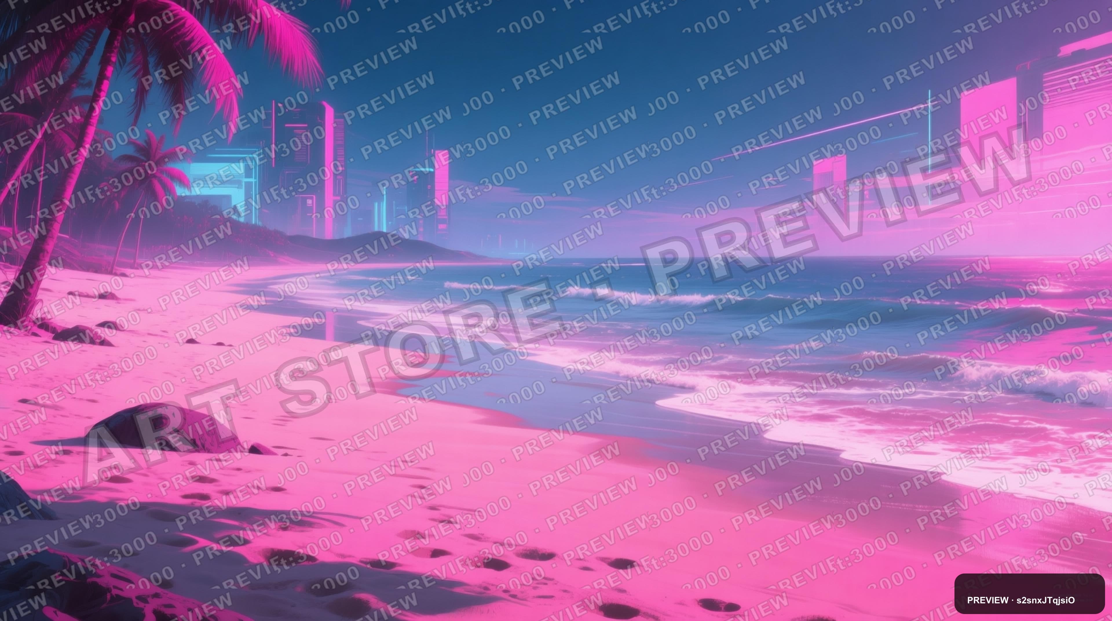 Beach, Cyberpunk aesthetic, Matte Painting, Meditative mood, Fuchsia accents,... — wallpaper — 3840×2144, Cyberpunk, Cinematic, Soft