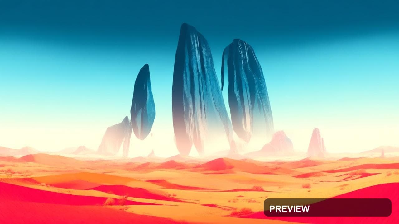 a surreal desert with floating monoliths, modern graphic design, tasteful col... — wallpaper — 1280×720, Naturecore, Graphic Design