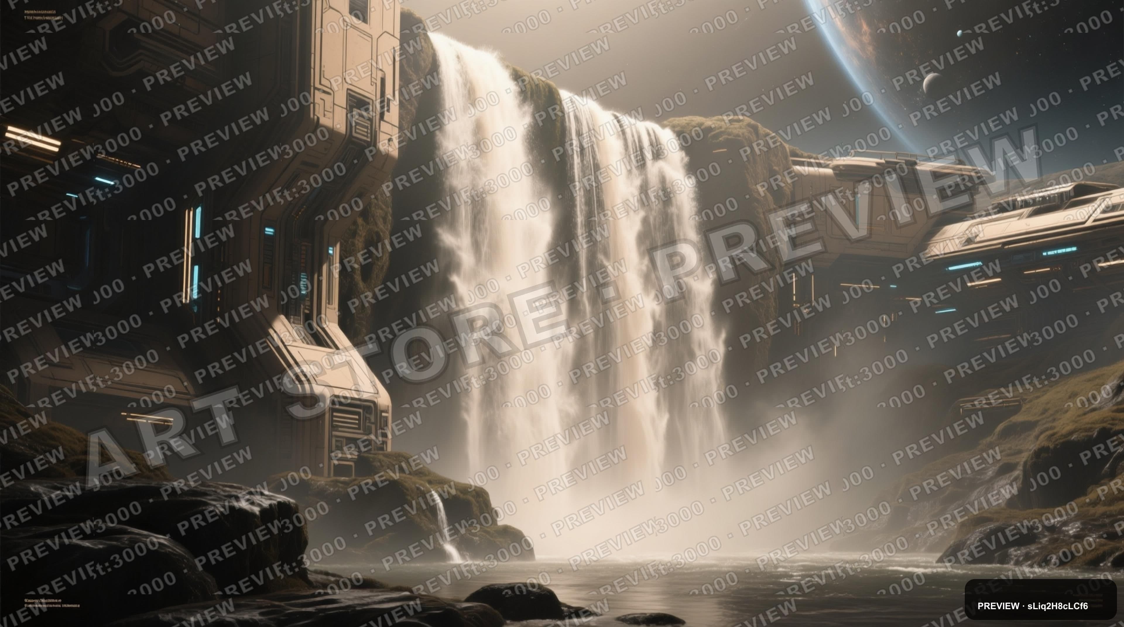 Waterfall, Spacepunk aesthetic, Travel Poster, Mysterious mood, Beige accents... — wallpaper — 3840×2144, Space, Cinematic, Mysterious