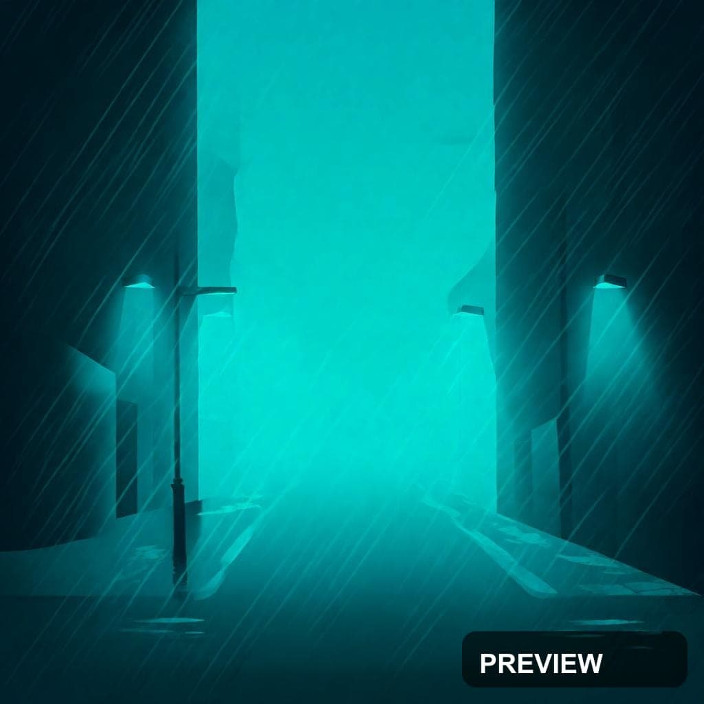 Rainy Street, Neon aesthetic, Flat Design, Serene mood, Turquoise accents, Sc... — wallpaper — 1024×1024, Neon, Cinematic, Serene