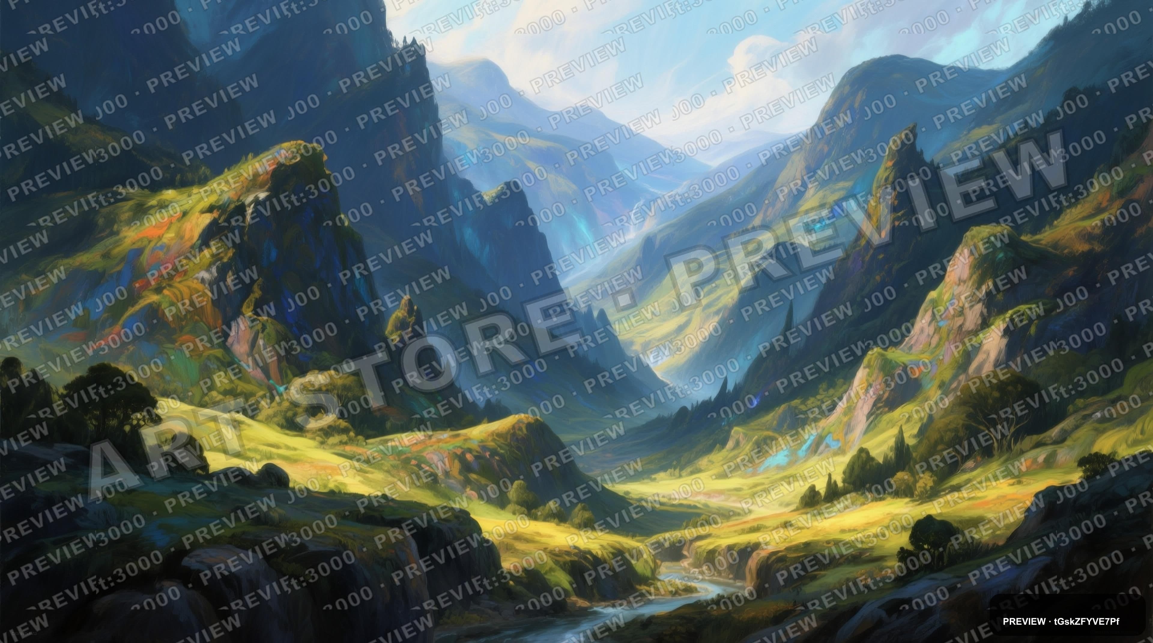Valley, Fantasy aesthetic, Gouache, Bold mood, High Contrast accents, high de... — wallpaper — 3840×2144, Space, Cinematic, Bold