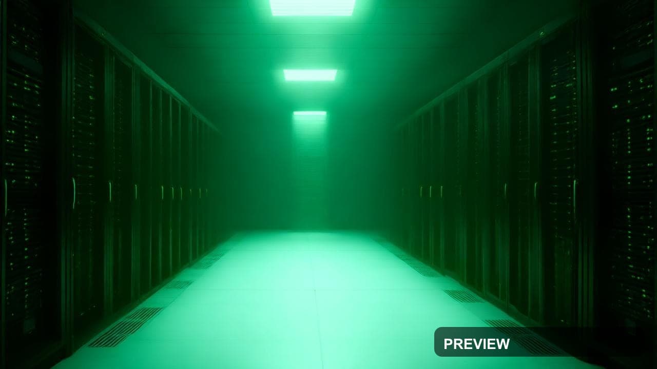 Server Room, Epic aesthetic, Cinematic, Calm mood, Green accents, high detail... — wallpaper — 1280×720, Space, Cinematic, Calm
