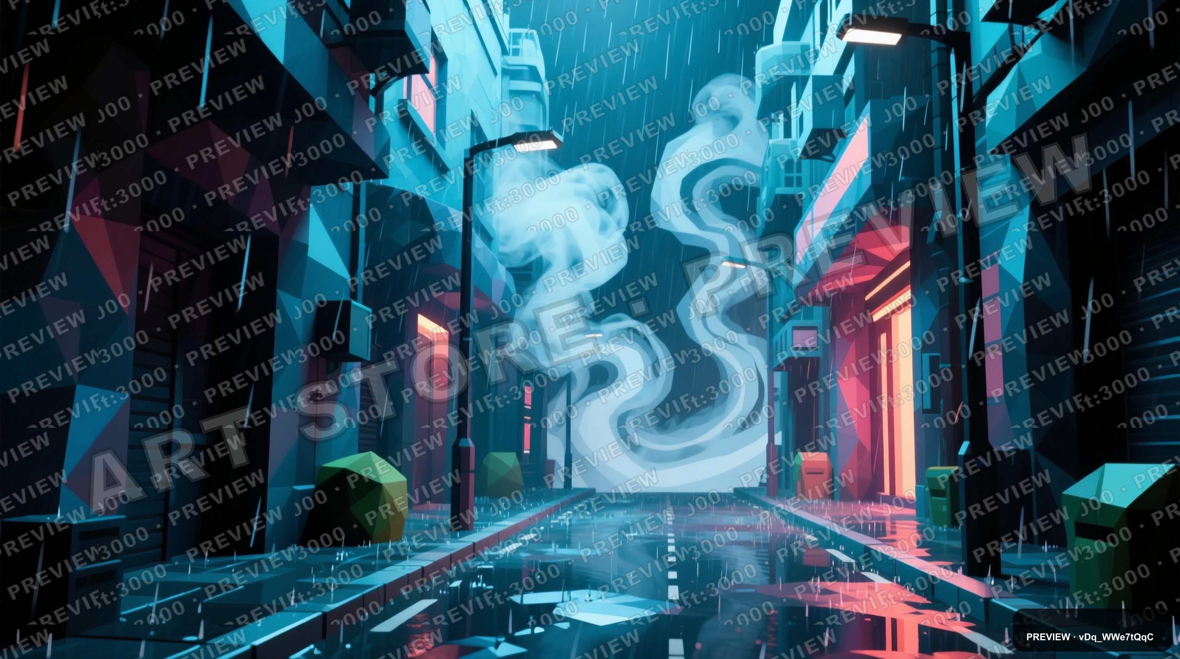 Rainy Street, Surreal aesthetic, Low Poly, Energetic mood, High Contrast acce... — wallpaper — 3840×2144, Space, Cinematic, Energetic