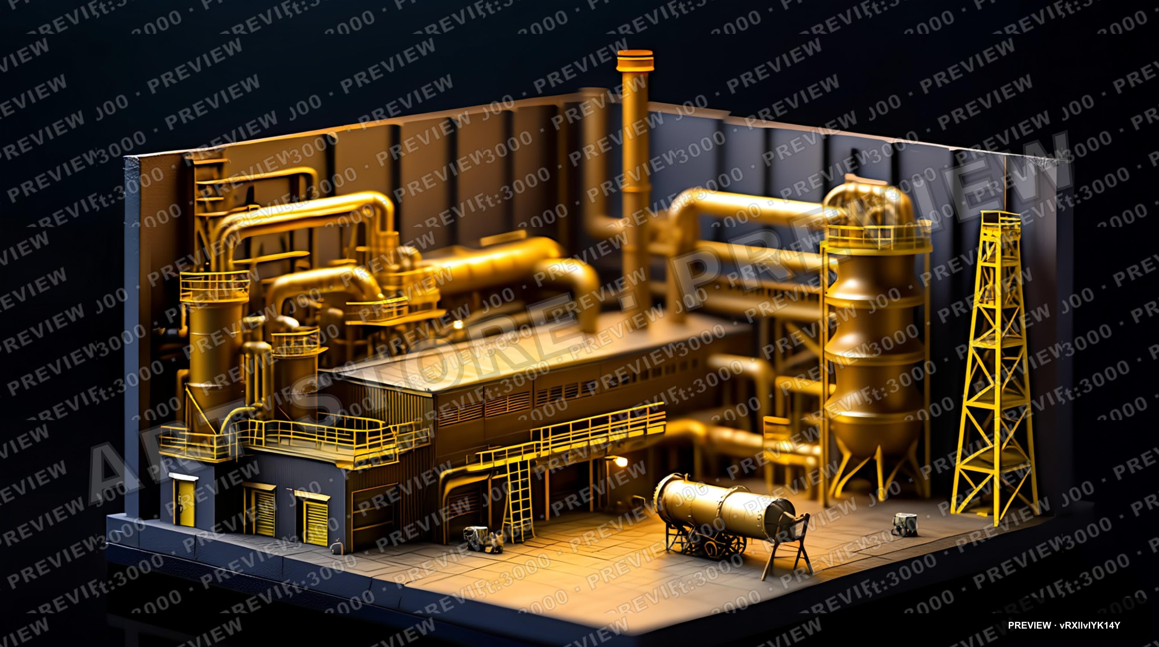 Industrial Factory, Retro Futurism aesthetic, Miniature Diorama, Mysterious m... — wallpaper — 3840×2144, Space, Cinematic, Mysterious