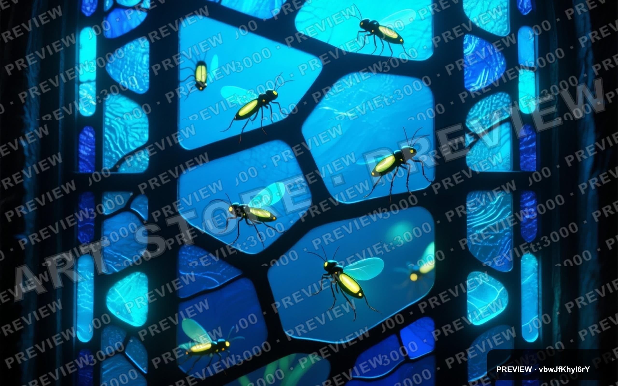 Fireflies, Tech aesthetic, Stained Glass, Calm mood, Neon Blue accents, high ... — wallpaper — 2560×1600, Neon, Cinematic, Calm