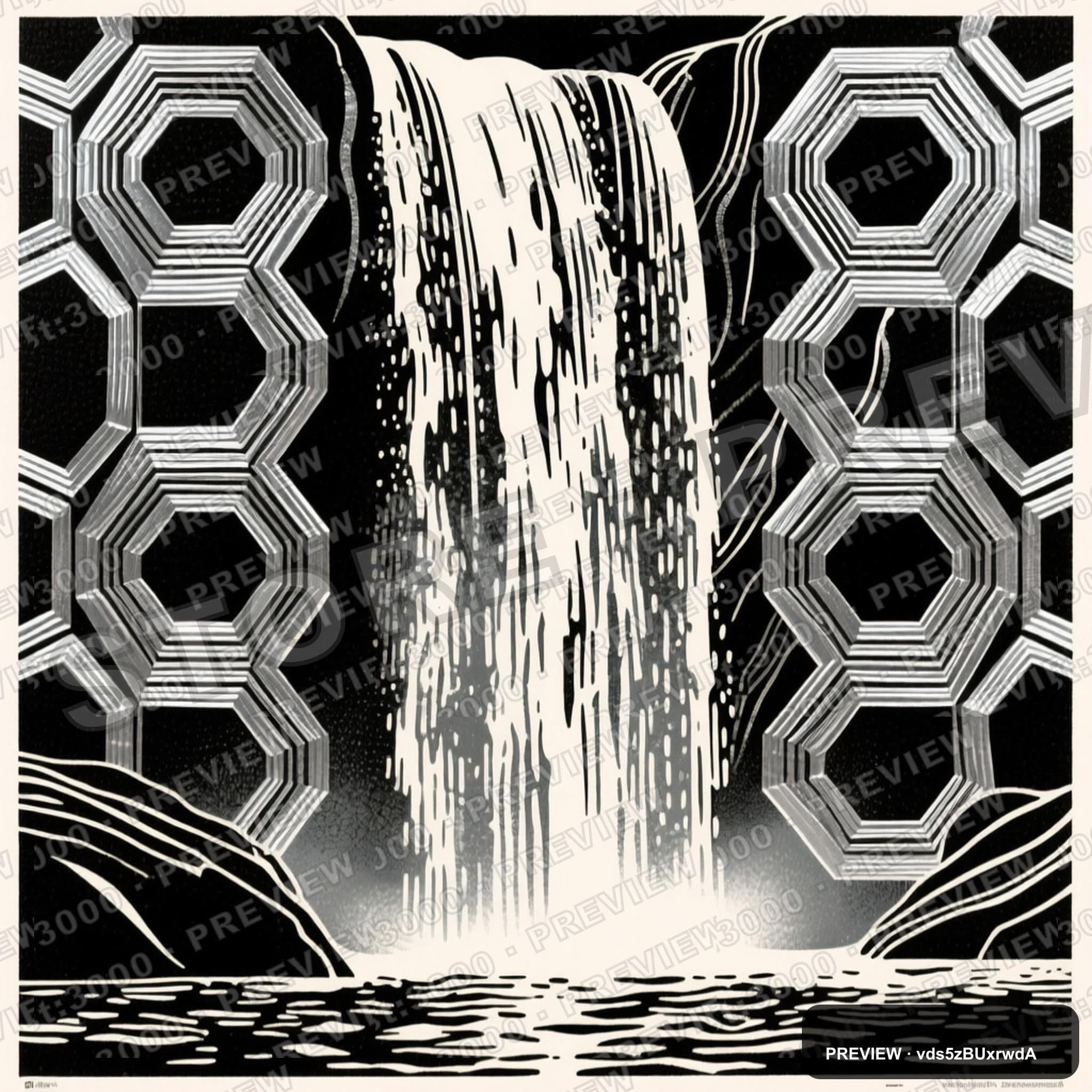 Waterfall, Abstract aesthetic, Risograph, Luxurious mood, Silver accents, Hex... — wallpaper — 2048×2048, Space, Cinematic, Soft