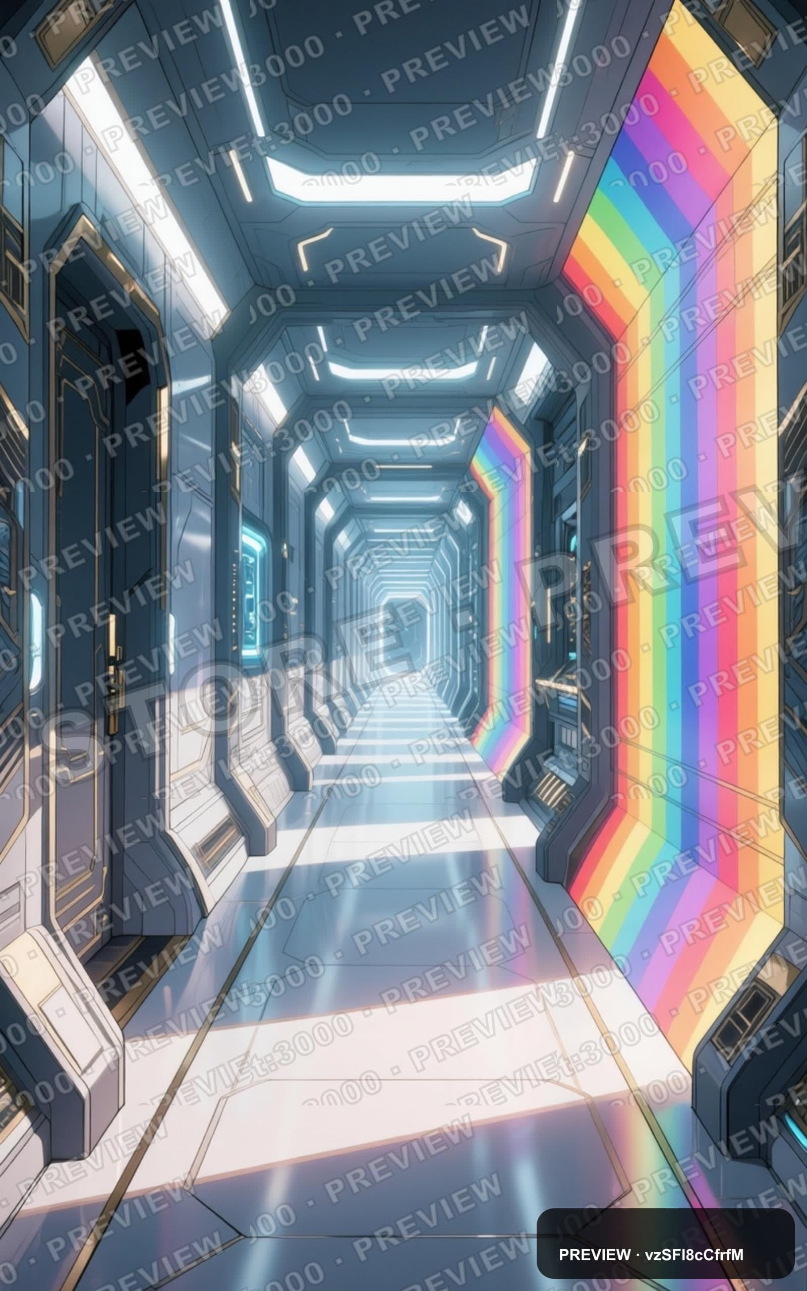 Sci‑Fi Corridor, Luxury aesthetic, Manga, Serene mood, Rainbow accents, high ... — wallpaper — 1600×2560, Sci‑Fi, Cinematic, Serene