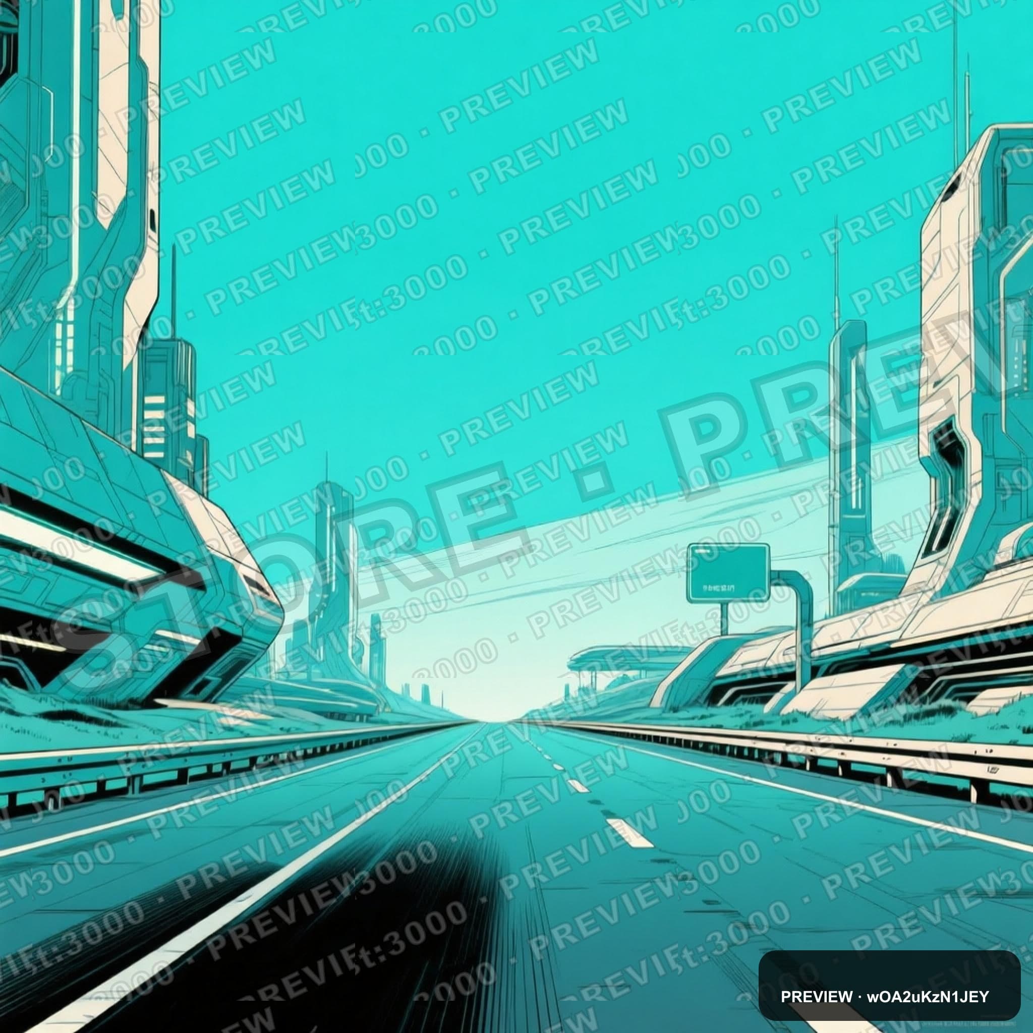 Highway, Sci‑Fi aesthetic, Graphic Novel, Minimal mood, Turquoise accents, hi... — wallpaper — 2048×2048, Sci‑Fi, Cinematic, Minimal