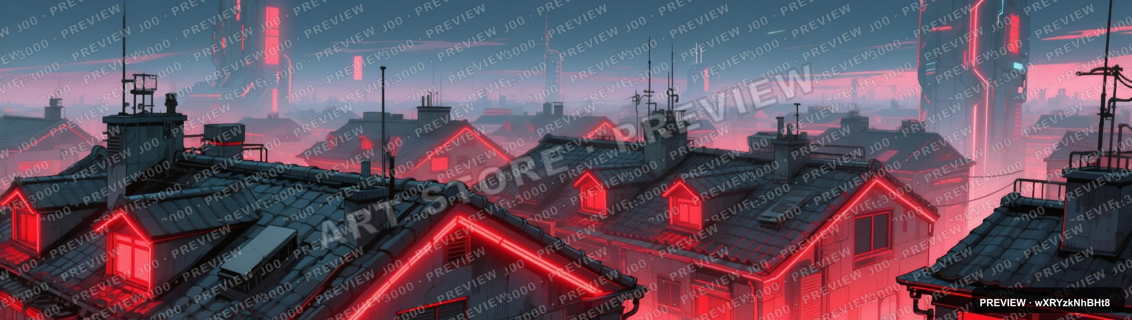 Rooftops, Surreal aesthetic, Manga, Futuristic mood, Neon Red accents, high d... — wallpaper — 3840×1088, Neon, Cinematic, Soft