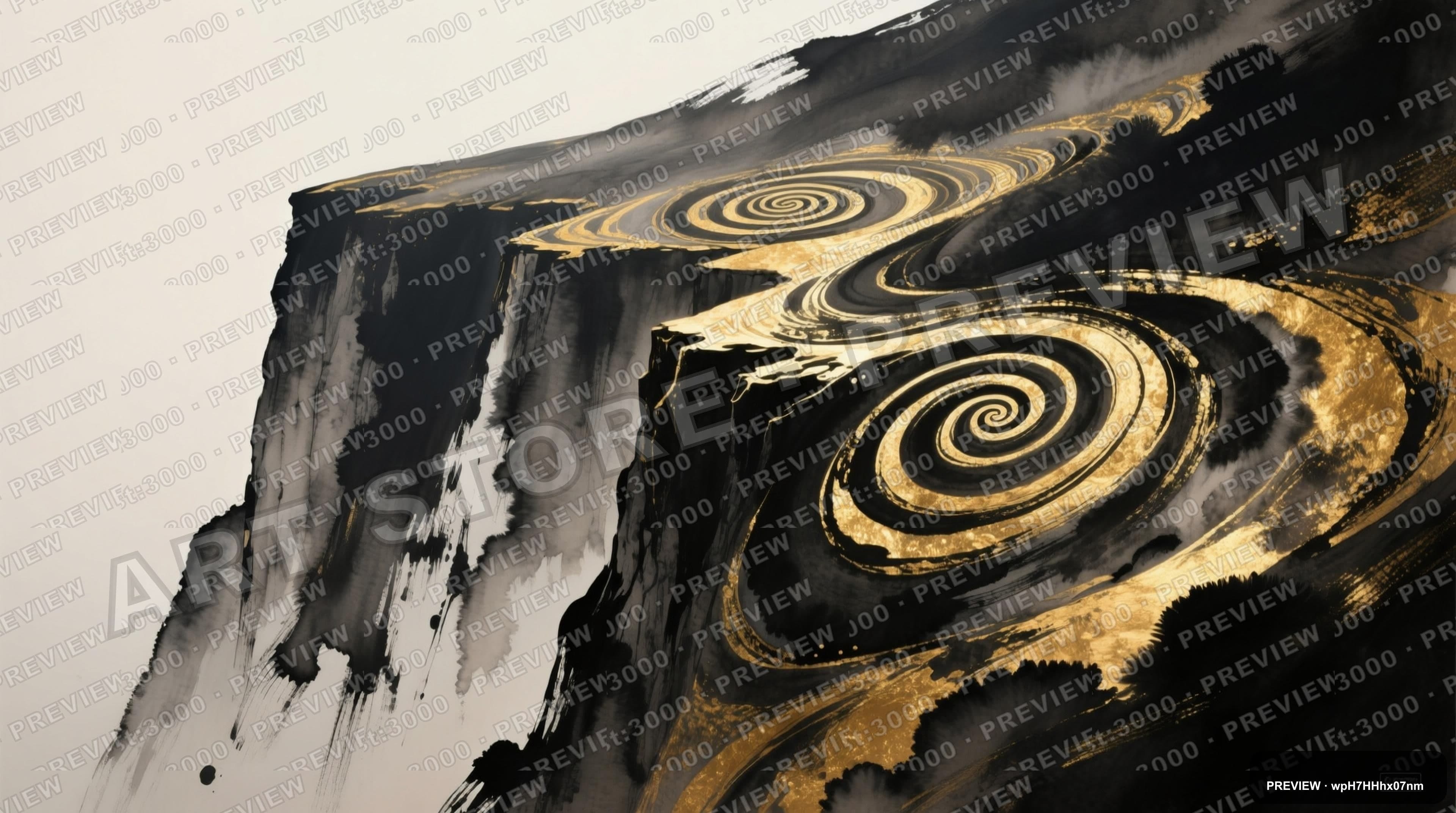 Cliffside, Abstract aesthetic, Ink Wash, Mysterious mood, Gold accents, Spira... — wallpaper — 3840×2144, Space, Cinematic, Mysterious