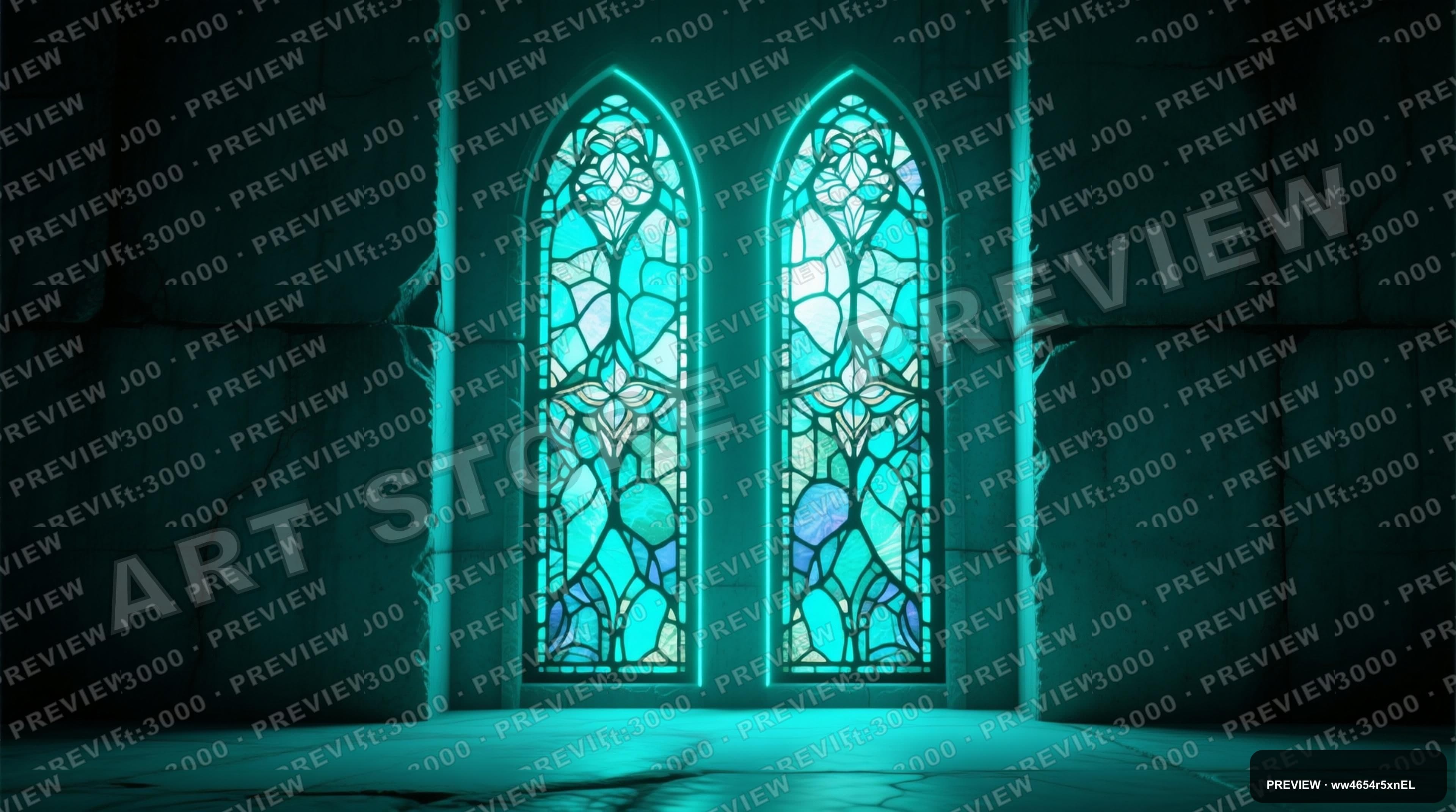 Concrete, Fantasy aesthetic, Stained Glass, Calm mood, Neon Teal accents, hig... — wallpaper — 3840×2144, Neon, Cinematic, Calm