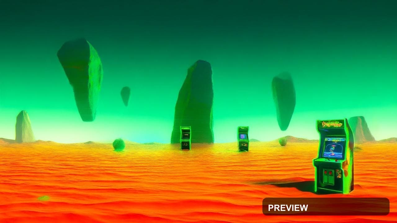 a surreal desert with floating monoliths, neon retro arcade, synthwave glow, ... — wallpaper — 1280×720, Neon, Neon Glow