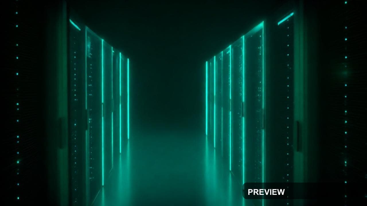 Data Center, Neon Noir aesthetic, Neon Glow, Moody mood, Neon Teal accents, h... — wallpaper — 1280×720, Neon, Cinematic, Moody