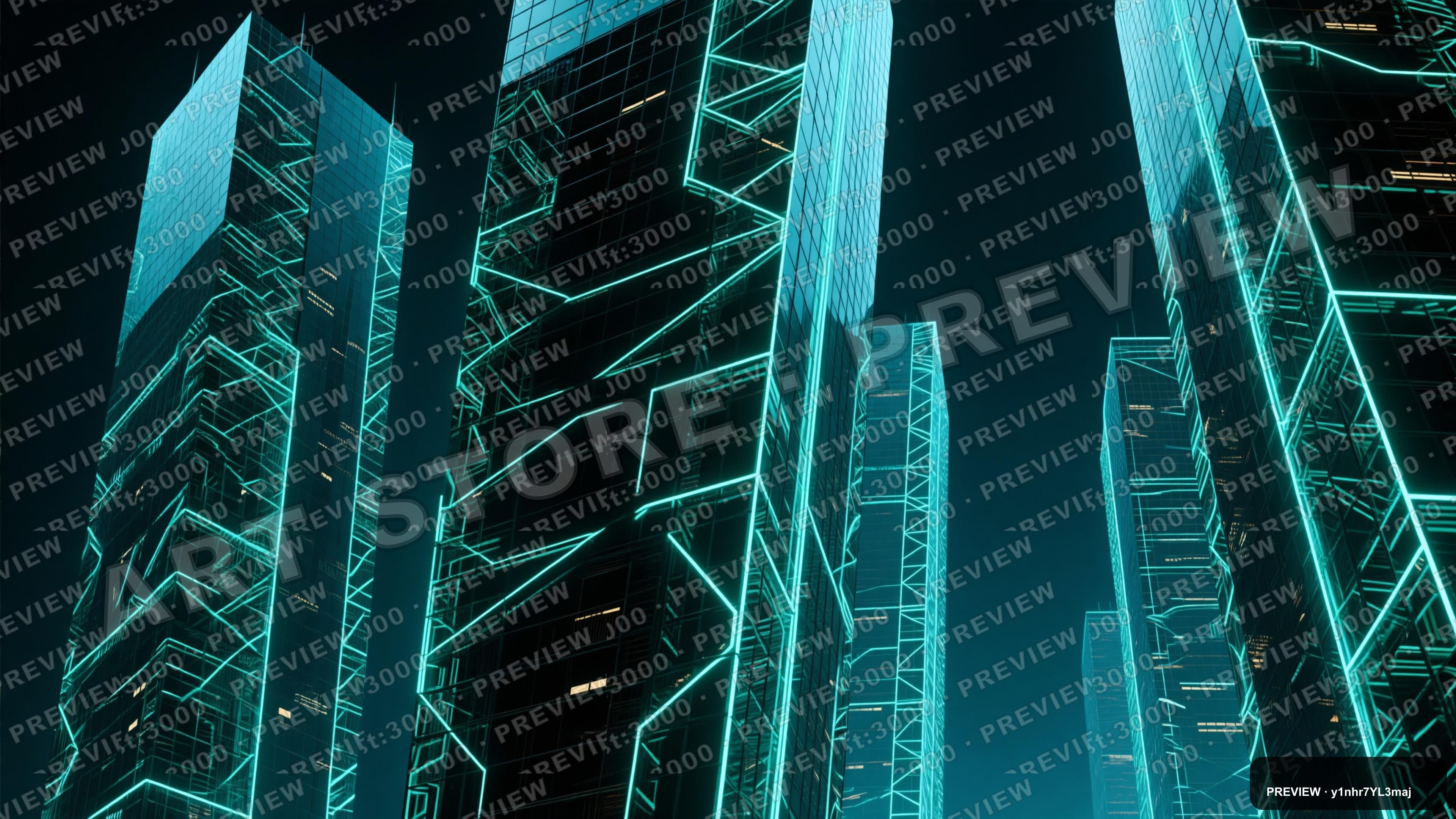 Glass Towers, Cyberpunk aesthetic, Dithered, Moody mood, Black accents, Neon ... — wallpaper — 3840×2160, Neon, Cinematic, Moody
