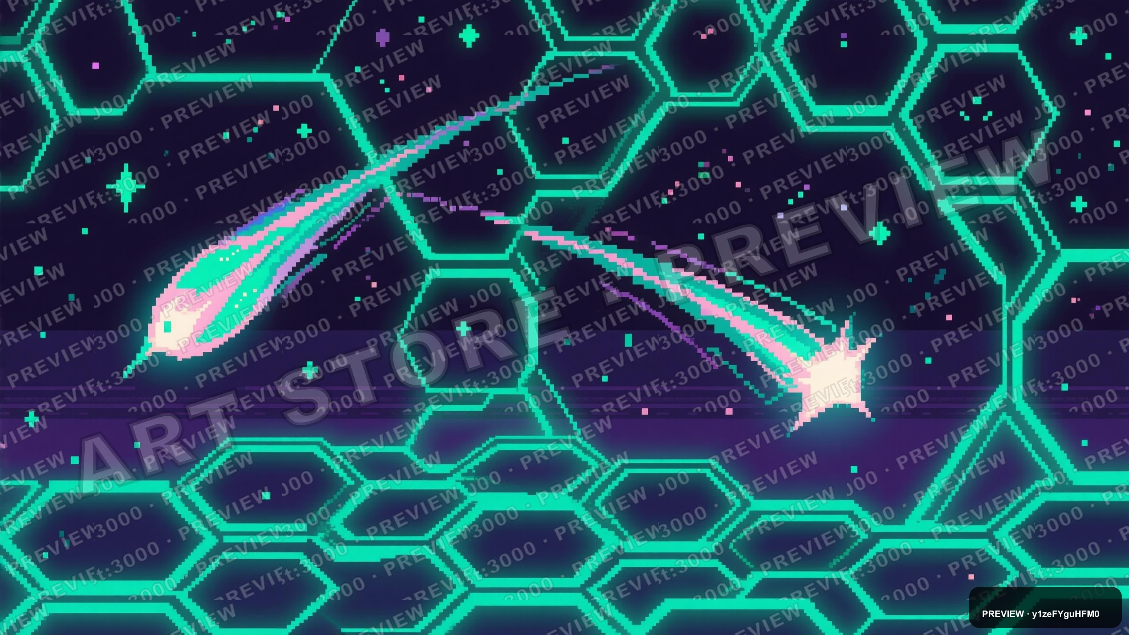 Comet, Synthwave aesthetic, Pixel Art, Dreamy mood, Emerald accents, Hexagons... — wallpaper — 3840×2160, Neon, Cinematic, Dreamy