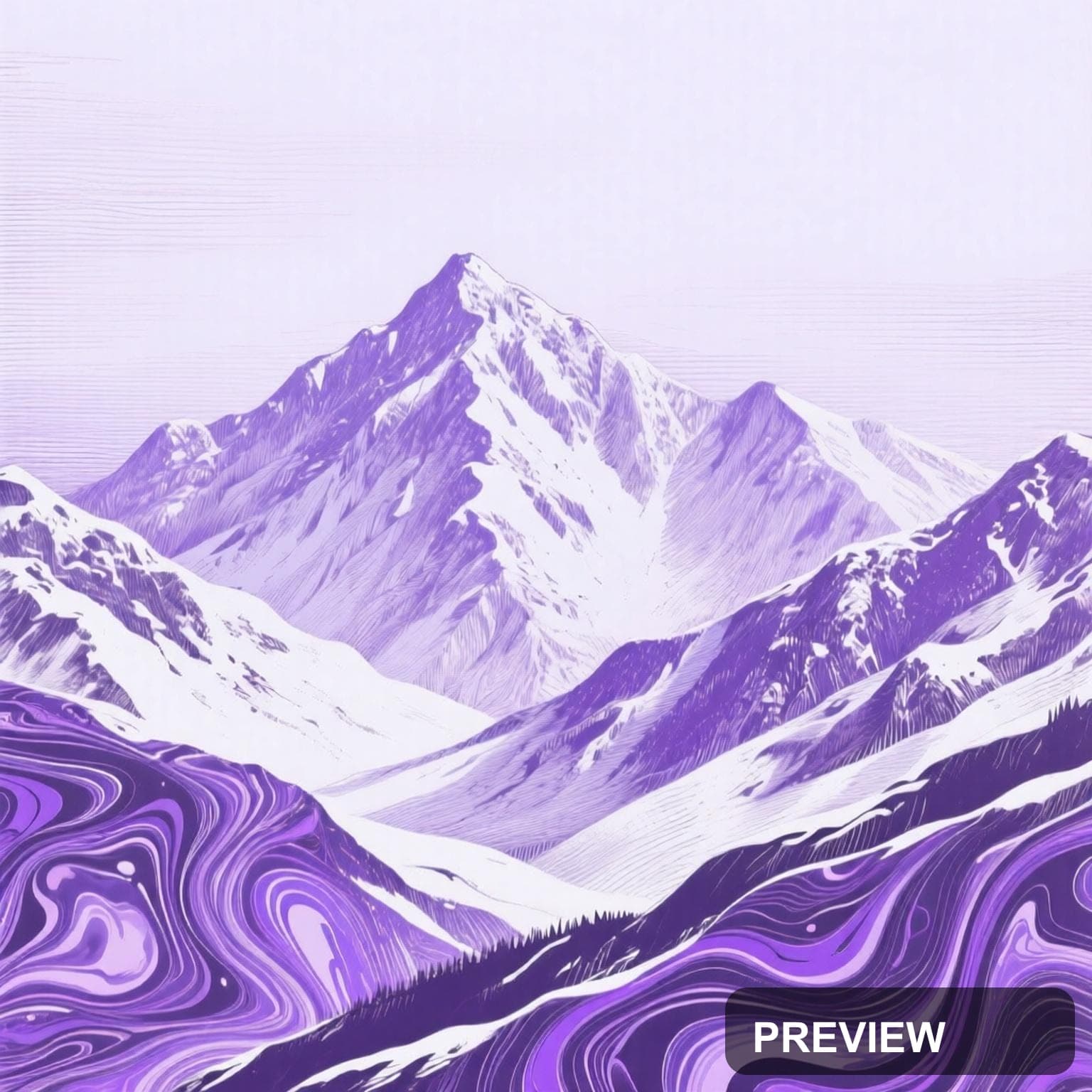 Snowy Peaks, Industrial aesthetic, Etching, Serene mood, Violet accents, Liqu... — wallpaper — 1536×1536, Space, Cinematic, Serene