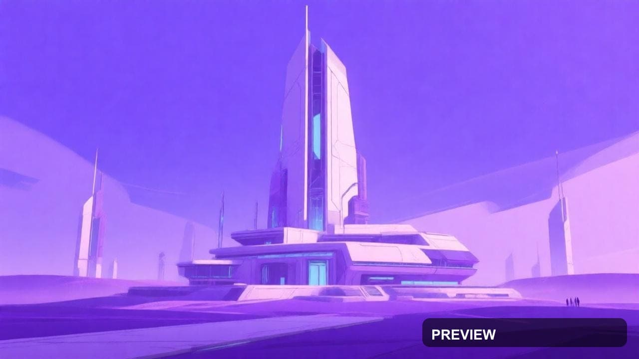 Futuristic Architecture, Mythic aesthetic, Cel Shaded, Serene mood, Violet ac... — wallpaper — 1280×720, Space, Cinematic, Serene
