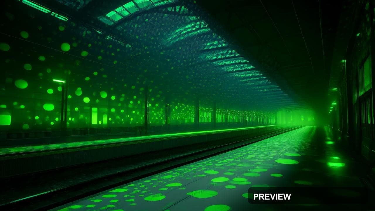 Train Station, Industrial aesthetic, Cinematic, Playful mood, Neon Lime accen... — wallpaper — 1280×720, Neon, Cinematic, Soft